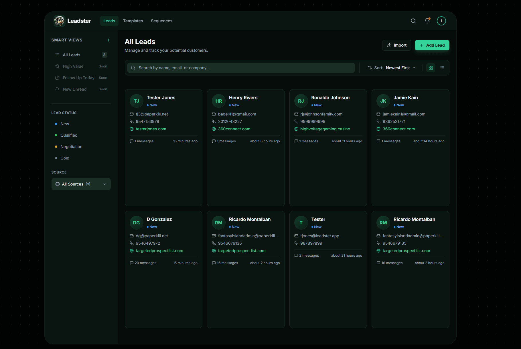 Leadster Dashboard - All Leads View